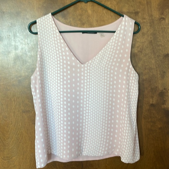 T Tahari Pink White Polka Dot Tank Blouse S - Picture 1 of 8